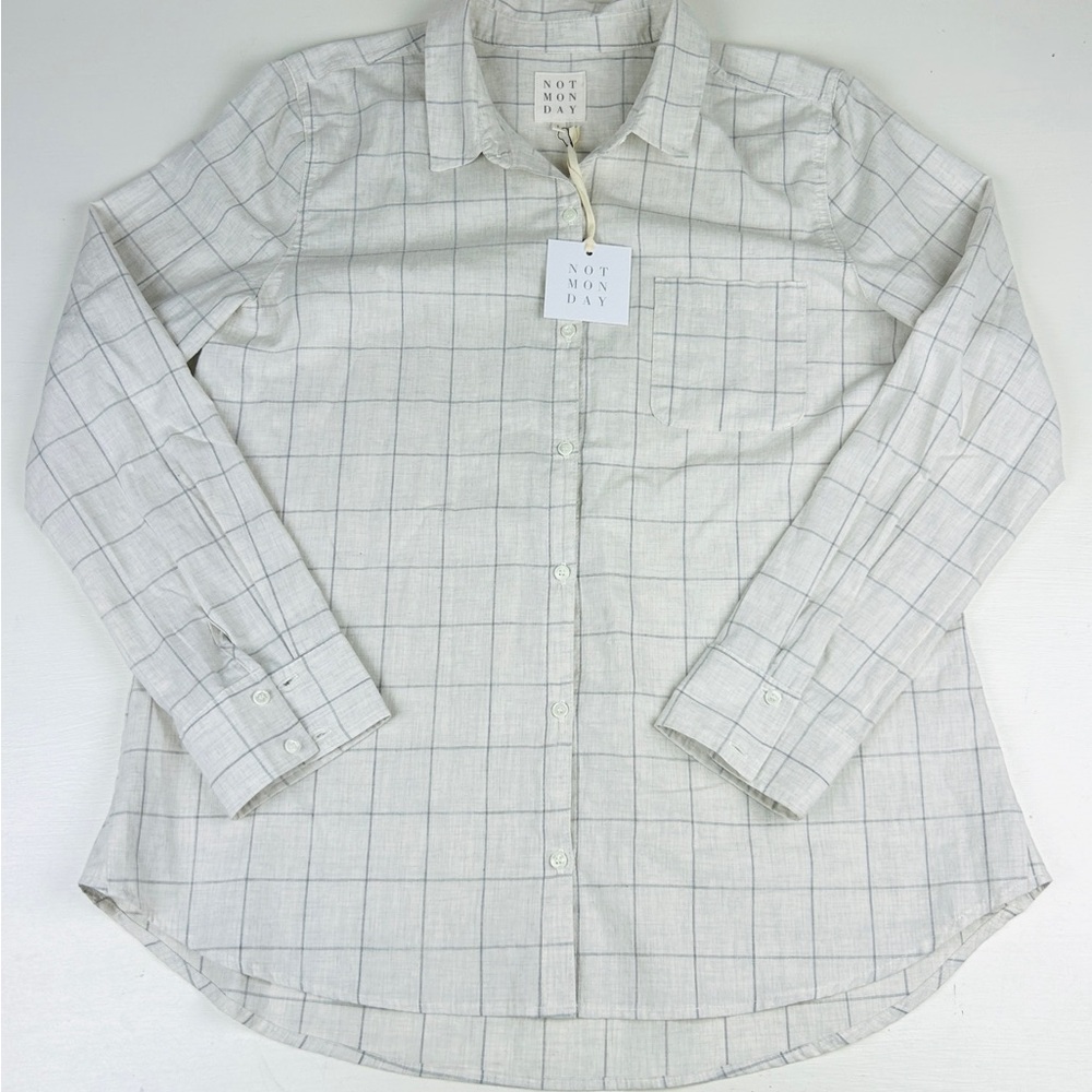 NOT MONDAY Kennedy Windowpane Check Shirt Light Grey Large Brand New Cotton